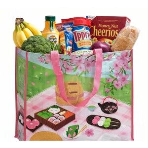 TJ Maxx Reusable Grocery Tote Cherry Blossom Picnic Floral Shopping Beach Bag